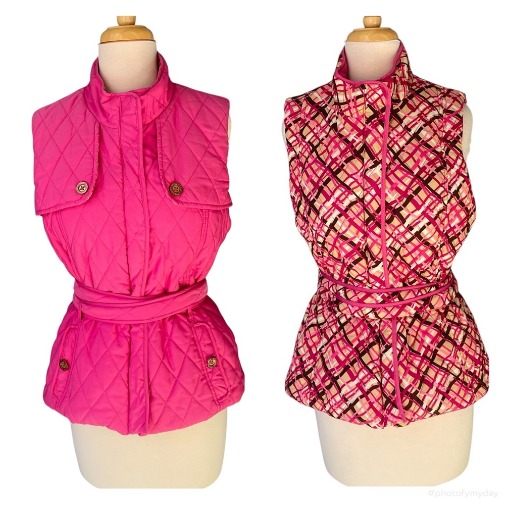 Lilly Pulitzer Reversible Quilted Puffer Vest Pink Tan Sz L